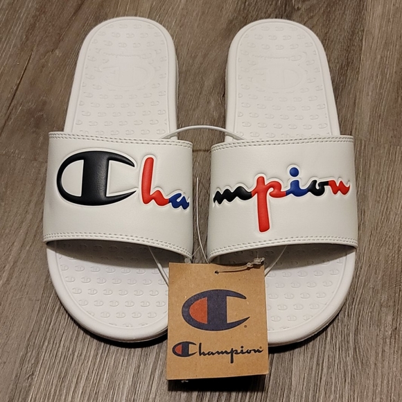 Champion Super Slide Split Script White Flip Flops - Picture 1 of 12